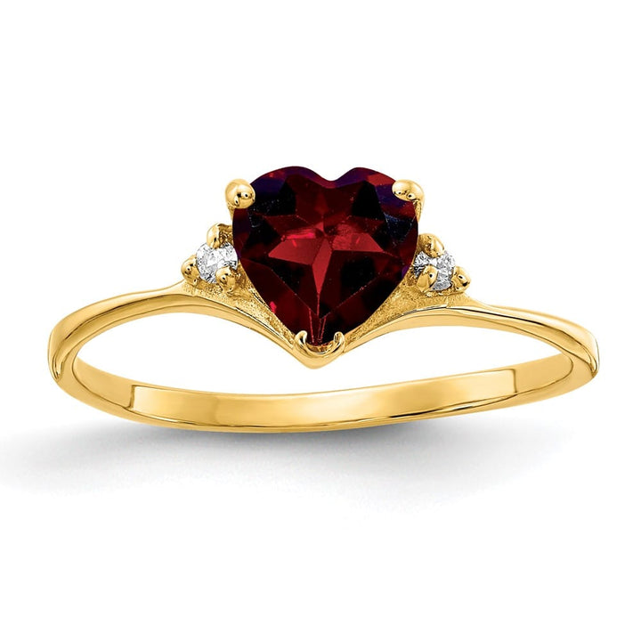 14k Yellow Gold 6 mm Heart Garnet and Diamond Ring