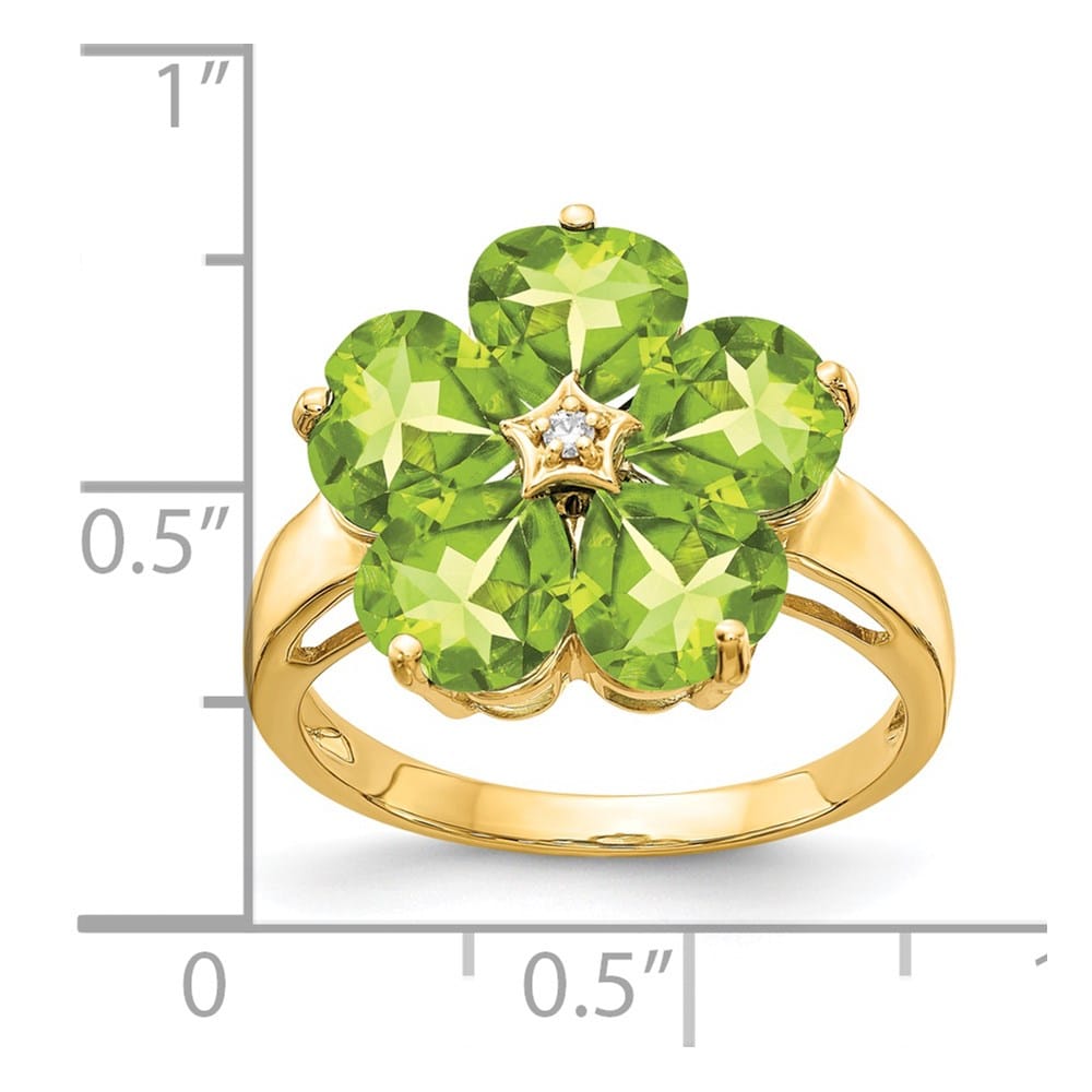 14k Yellow Gold 6 mm Heart Peridot and Diamond Flower Ring