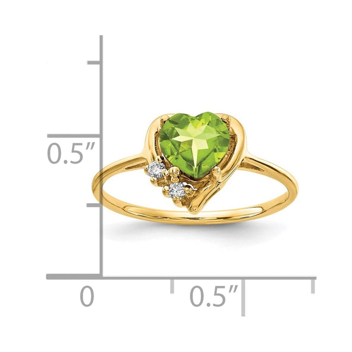 14k Yellow Gold 6 mm Heart Peridot and Diamond Ring