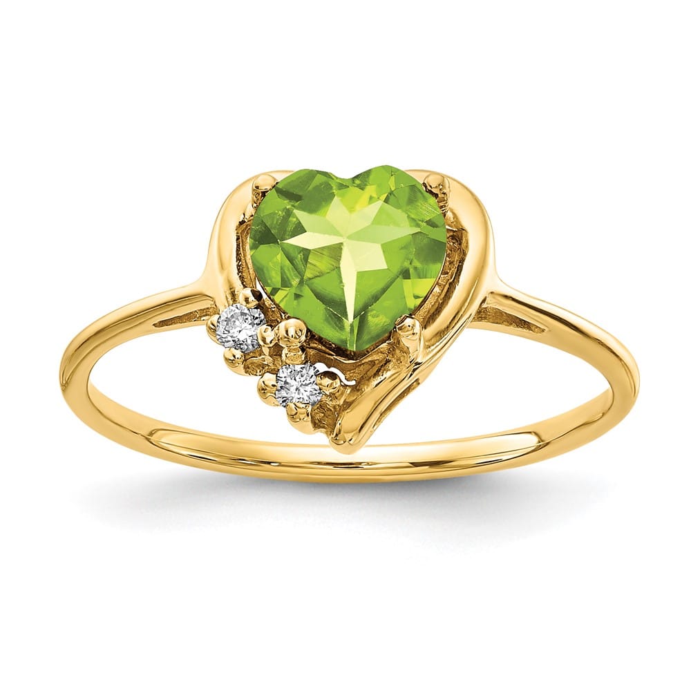 14k Yellow Gold 6 mm Heart Peridot and Diamond Ring