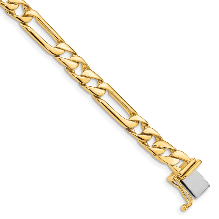 14K Yellow Gold 6mm Hand Figaro Link with Box Catch Clasp Bracelet
