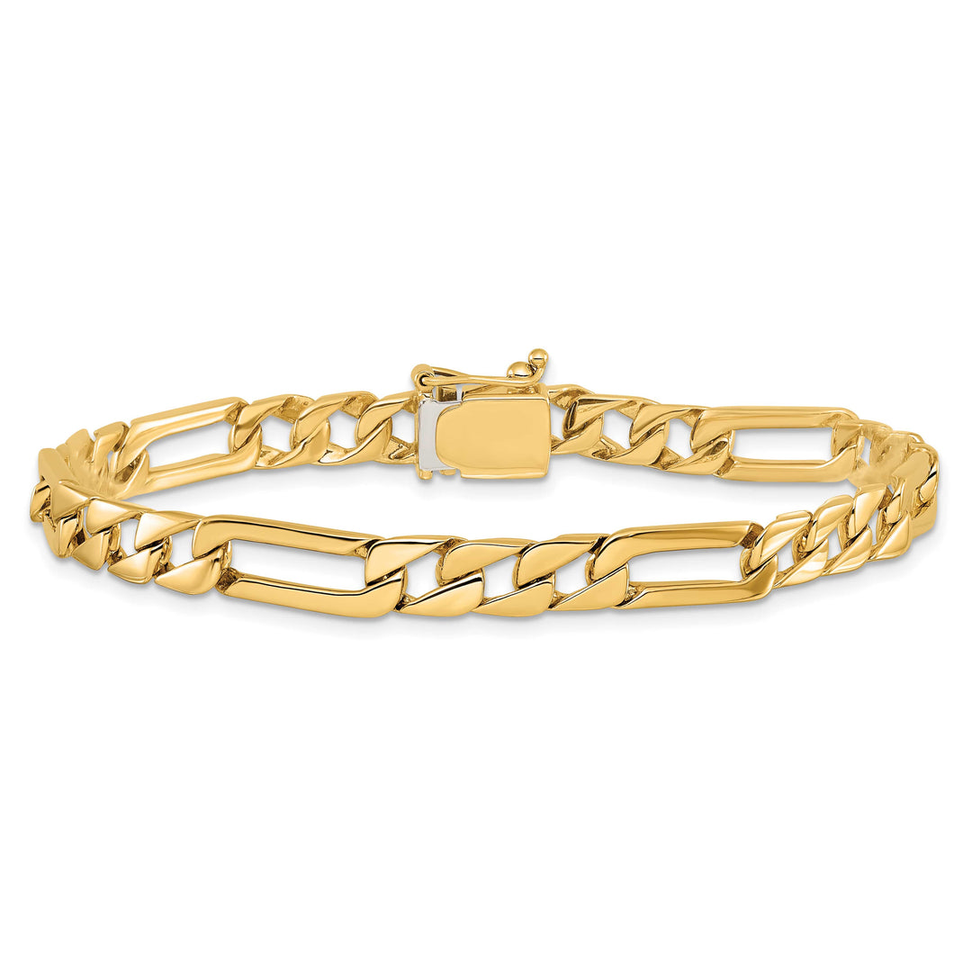 14K Yellow Gold 6mm Hand Figaro Link with Box Catch Clasp Bracelet