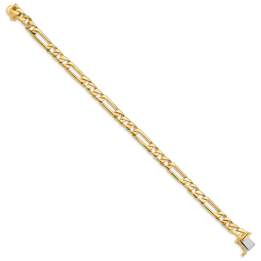 14K Yellow Gold 6mm Hand Figaro Link with Box Catch Clasp Bracelet