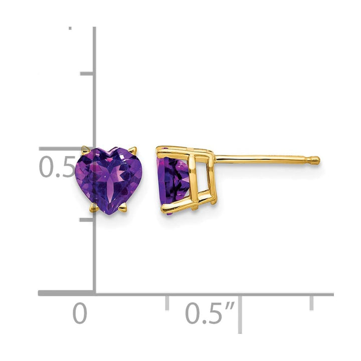14K Yellow Gold 6mm Heart Amethyst Post Earrings, view 4 of 4
