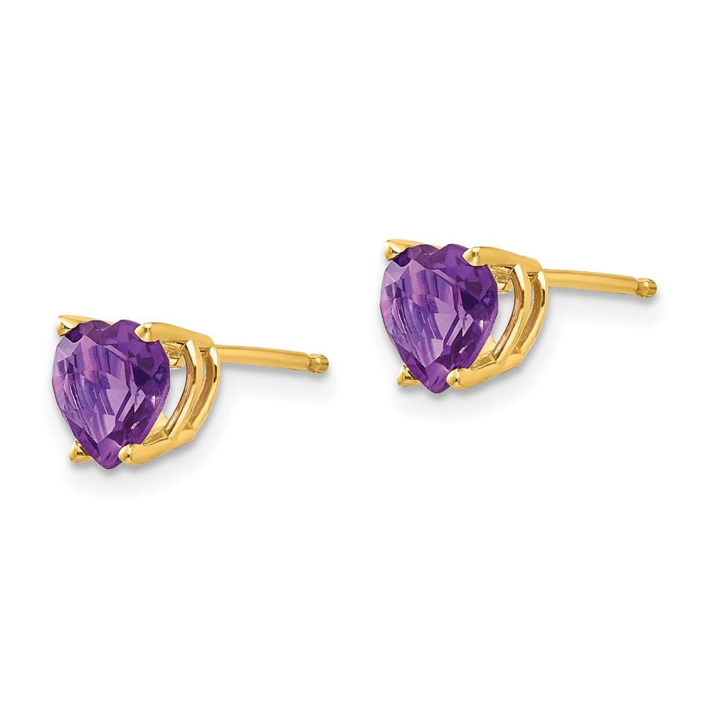 14K Yellow Gold 6mm Heart Amethyst Post Earrings, view 2 of 4