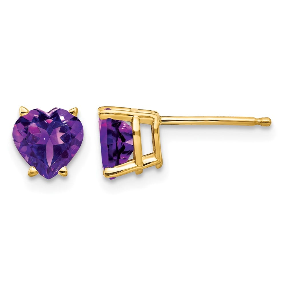 14K Yellow Gold 6mm Heart Amethyst Post Earrings, view 1 of 4