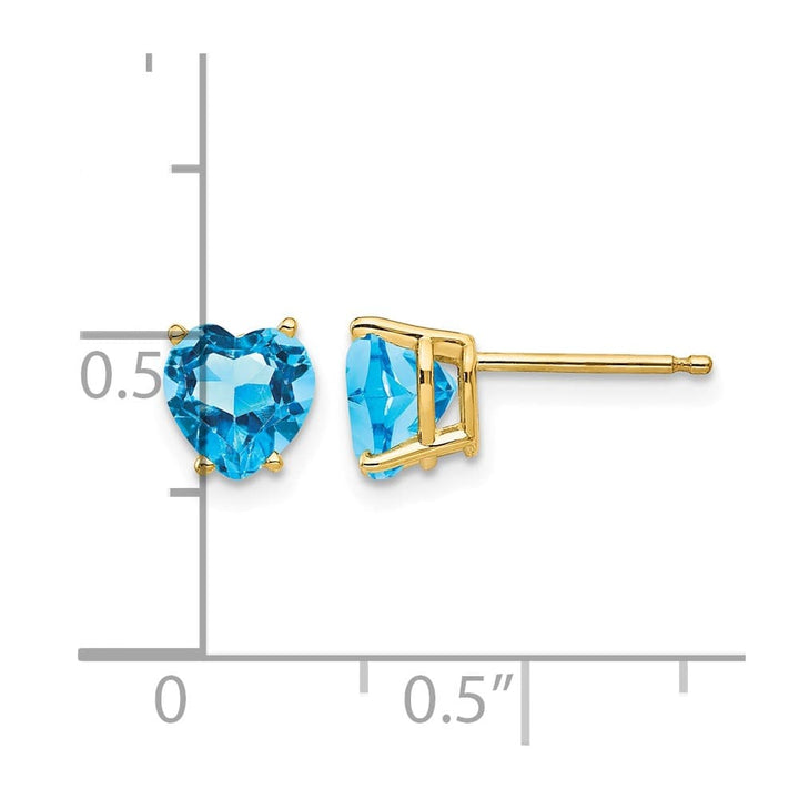14K Yellow Gold 6mm Heart Blue Topaz Post Earrings, view 4 of 4