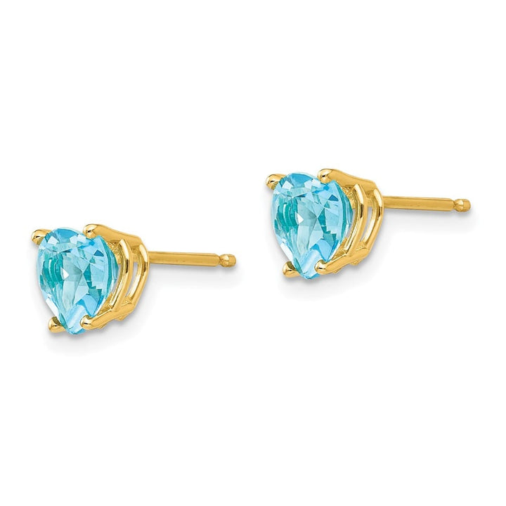 14K Yellow Gold 6mm Heart Blue Topaz Post Earrings, view 2 of 4