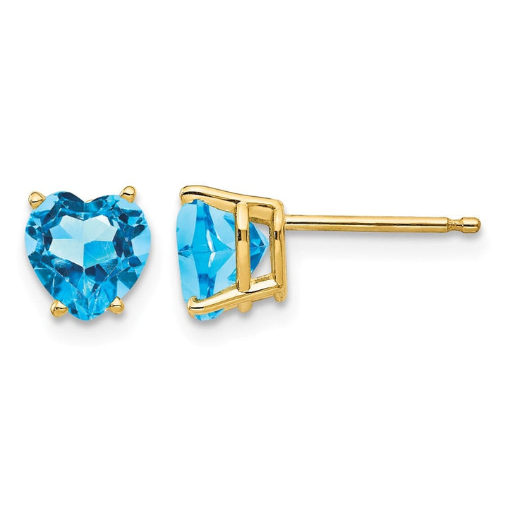 14K Yellow Gold 6mm Heart Blue Topaz Post Earrings, view 1 of 4