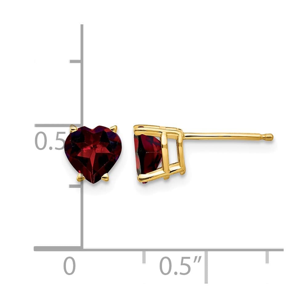 14K Yellow Gold 6mm Heart Garnet Post Earrings, view 4 of 4
