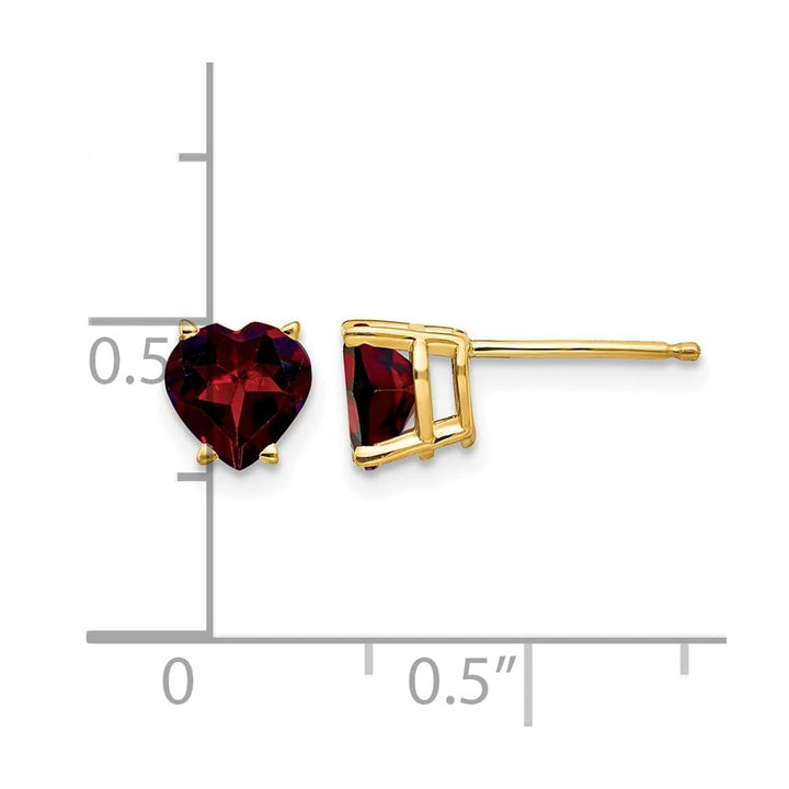 14K Yellow Gold 6mm Heart Garnet Post Earrings, view 4 of 4