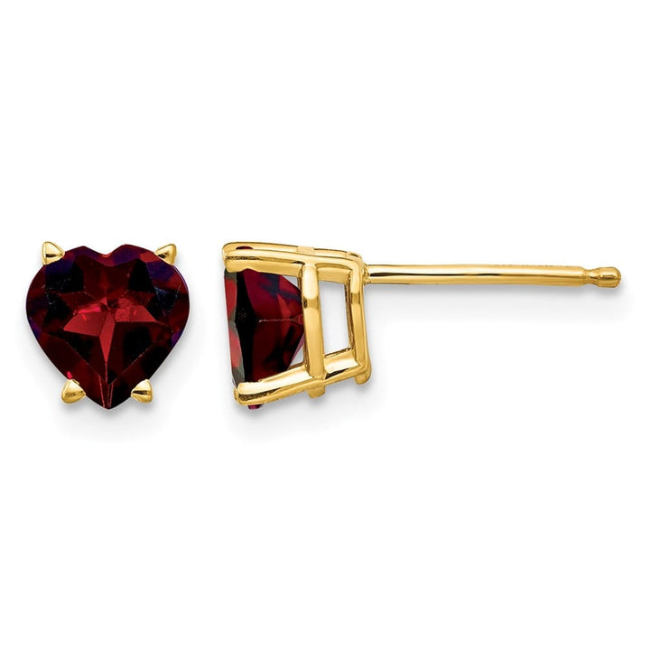 14K Yellow Gold 6mm Heart Garnet Post Earrings, view 1 of 4