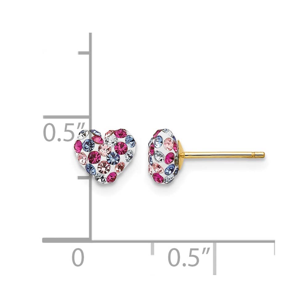 14K Yellow Gold 6mm Multi-colored Crystal Heart Post Earrings, view 4 of 4