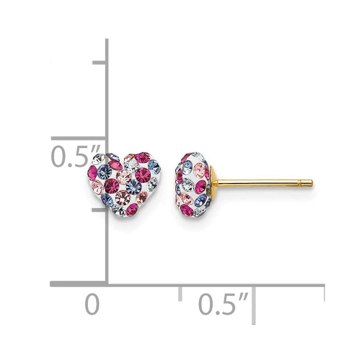 14K Yellow Gold 6mm Multi-colored Crystal Heart Post Earrings, view 4 of 4