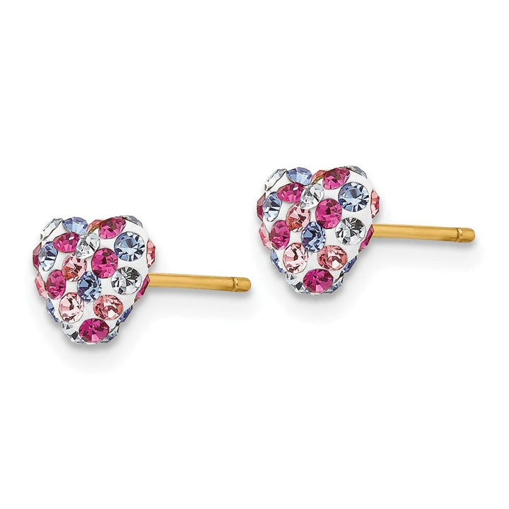 14K Yellow Gold 6mm Multi-colored Crystal Heart Post Earrings, view 2 of 4
