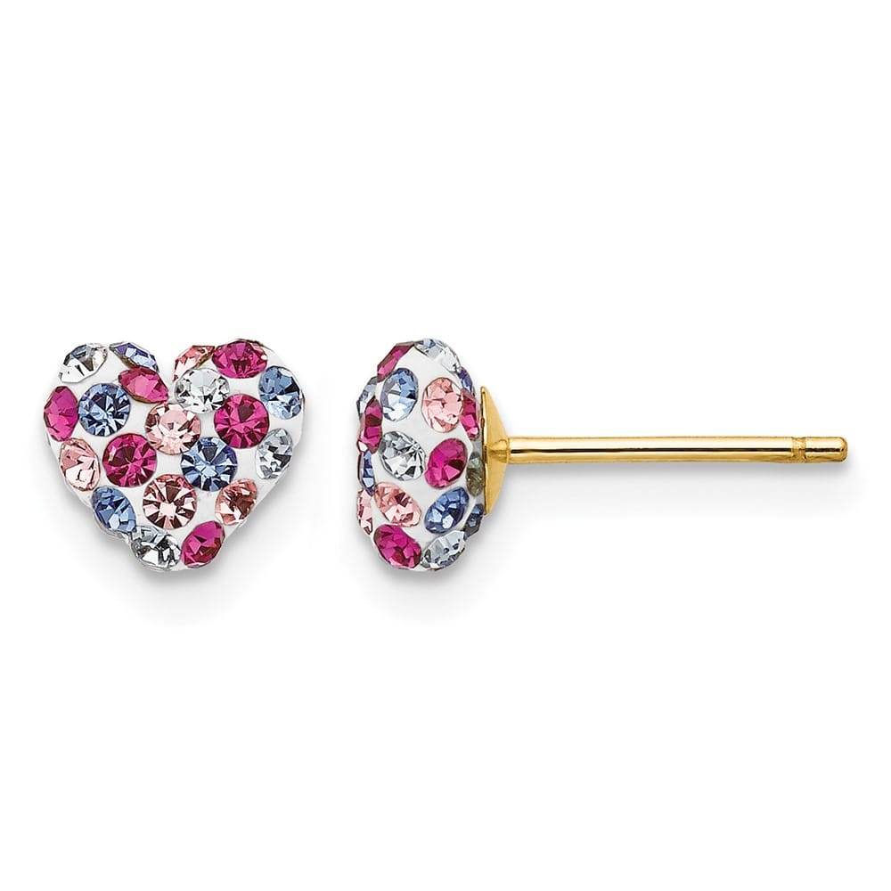 14K Yellow Gold 6mm Multi-colored Crystal Heart Post Earrings, view 1 of 4