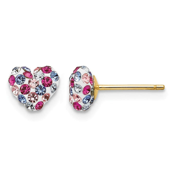 14K Yellow Gold 6mm Multi-colored Crystal Heart Post Earrings, view 1 of 4