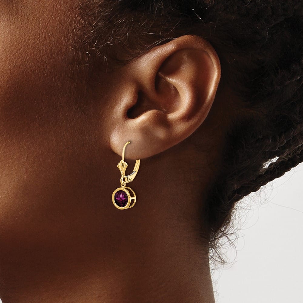 14K Yellow Gold 6mm Round Bezel Leverback Dangle Earrings, view 15 of 24