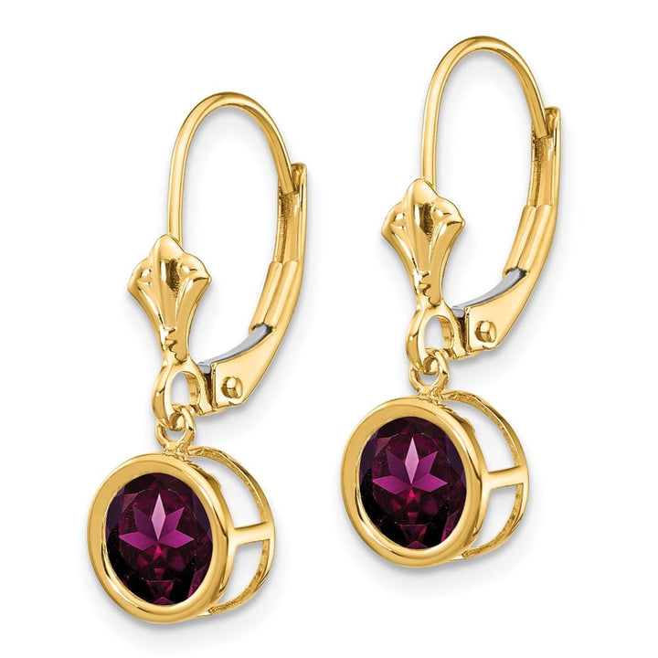 14K Yellow Gold 6mm Round Bezel Leverback Dangle Earrings, view 14 of 24