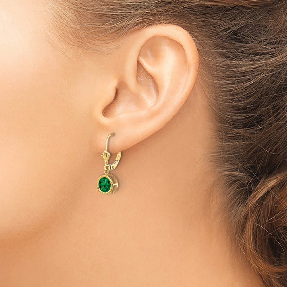 14K Yellow Gold 6mm Round Bezel Leverback Dangle Earrings, view 8 of 24