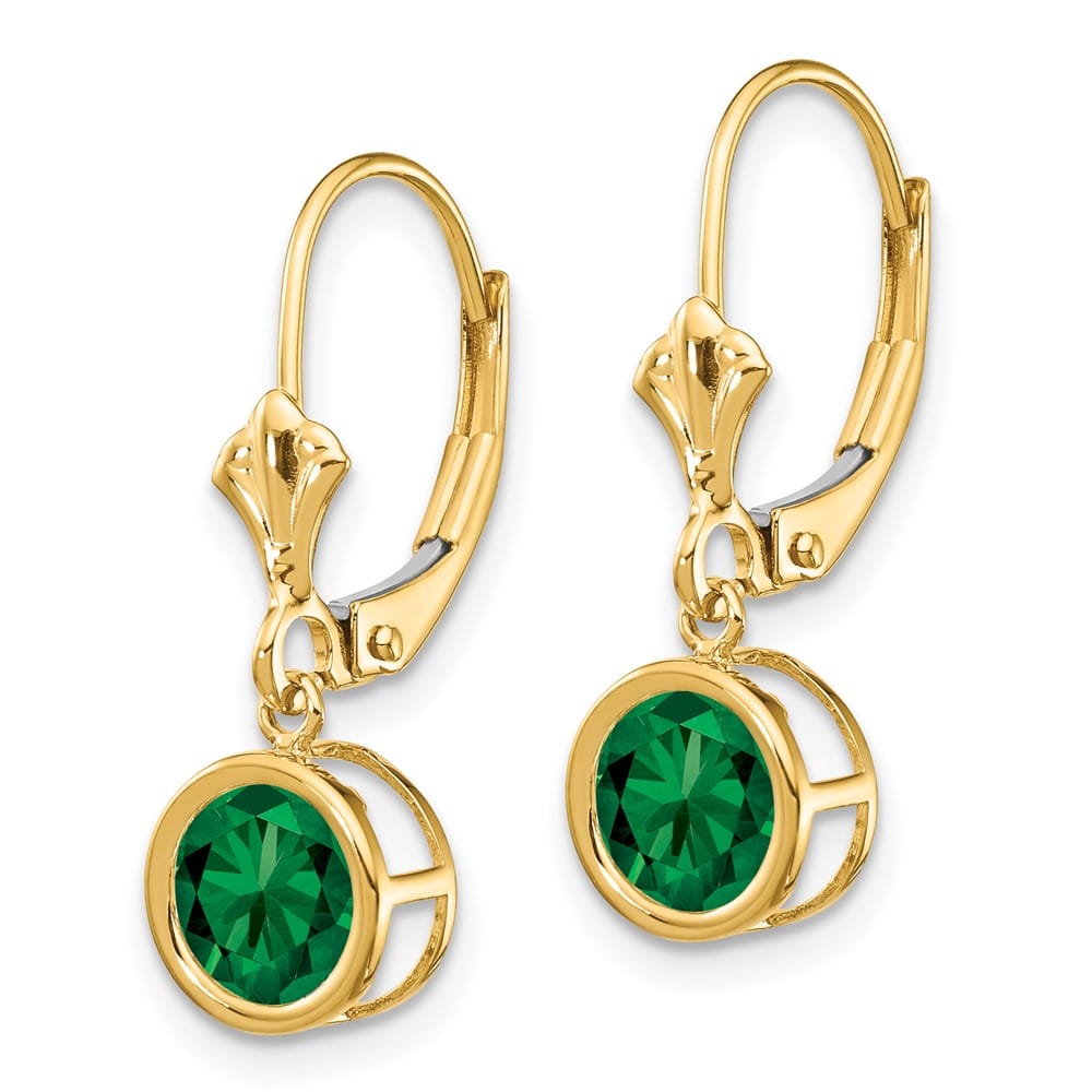 14K Yellow Gold 6mm Round Bezel Leverback Dangle Earrings, view 7 of 24