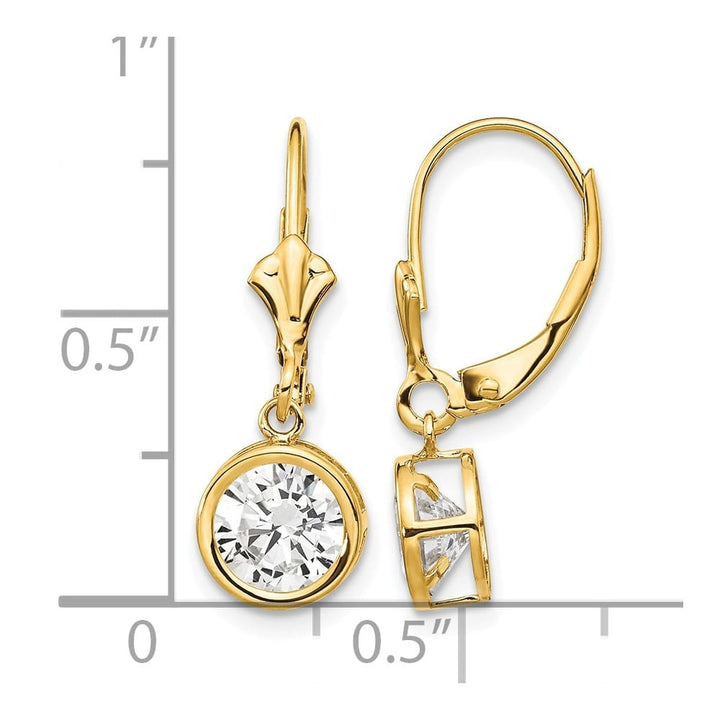 14K Yellow Gold 6mm Round Bezel Leverback Dangle Earrings, view 5 of 24