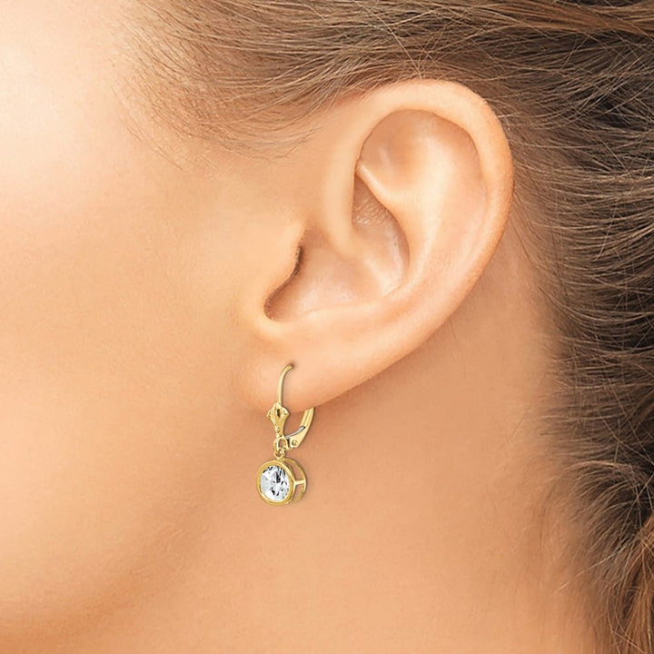 14K Yellow Gold 6mm Round Bezel Leverback Dangle Earrings, view 4 of 24