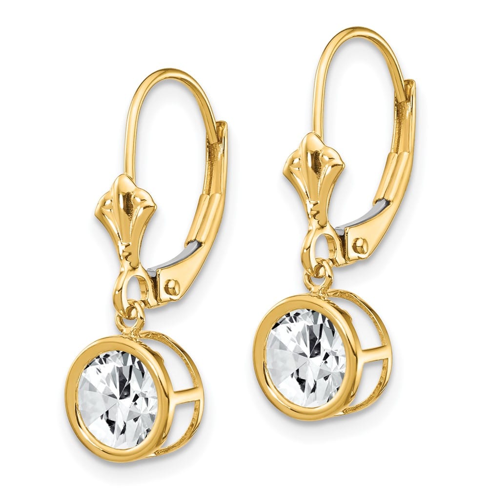 14K Yellow Gold 6mm Round Bezel Leverback Dangle Earrings, view 3 of 24