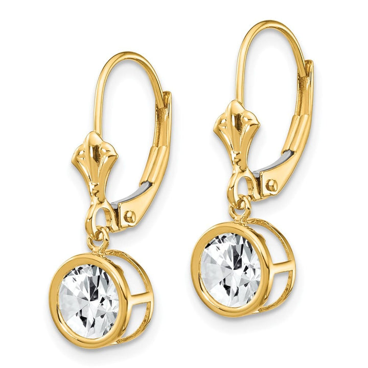 14K Yellow Gold 6mm Round Bezel Leverback Dangle Earrings, view 3 of 24