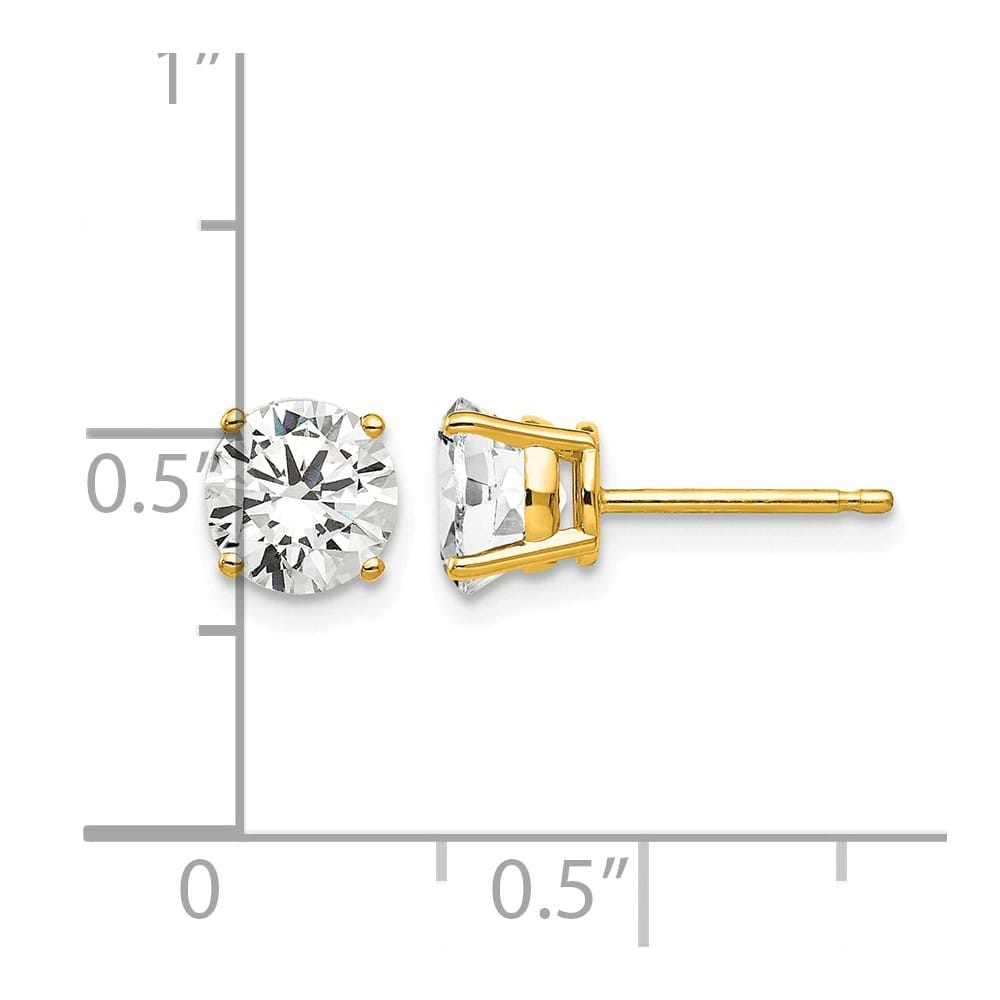 14K Yellow Gold 6mm Round Cubic Zirconia Post Earrings, view 4 of 4