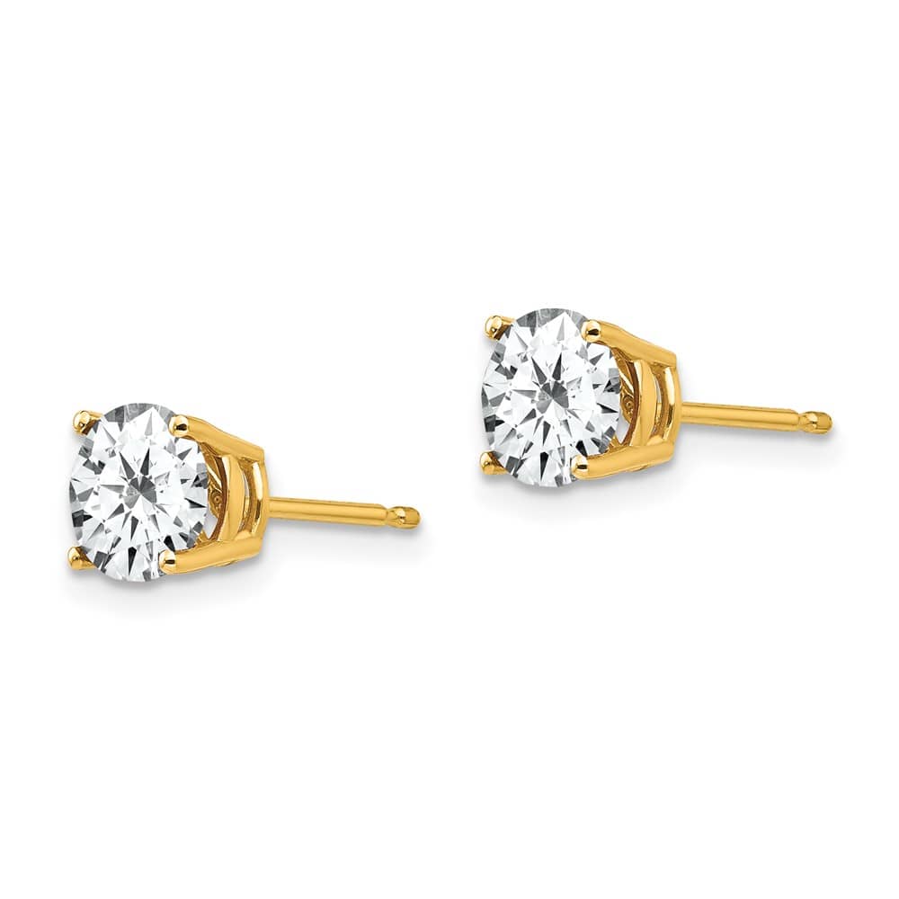 14K Yellow Gold 6mm Round Cubic Zirconia Post Earrings, view 2 of 4