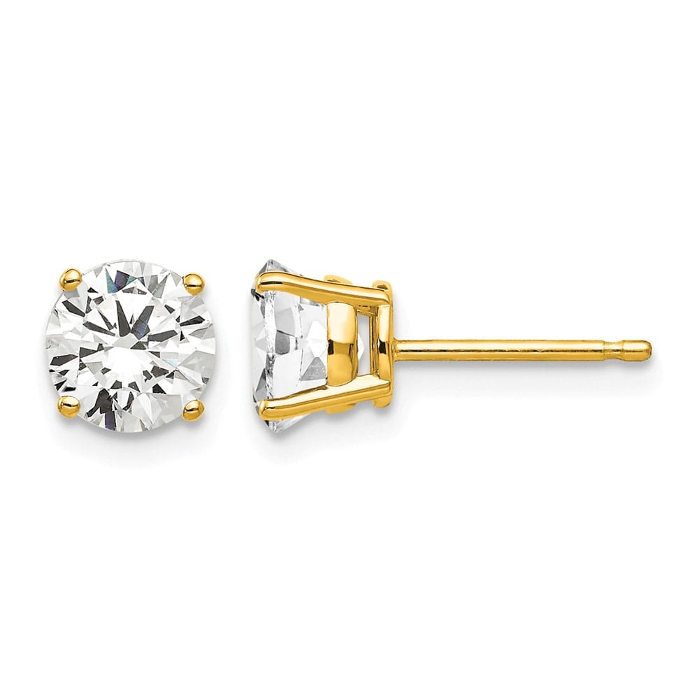 14K Yellow Gold 6mm Round Cubic Zirconia Post Earrings, view 1 of 4