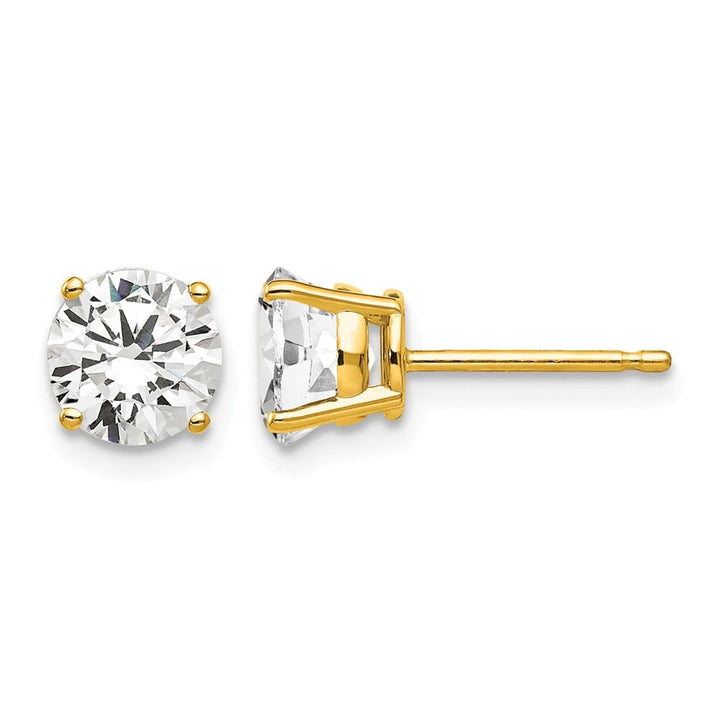 14K Yellow Gold 6mm Round Cubic Zirconia Post Earrings, view 1 of 4