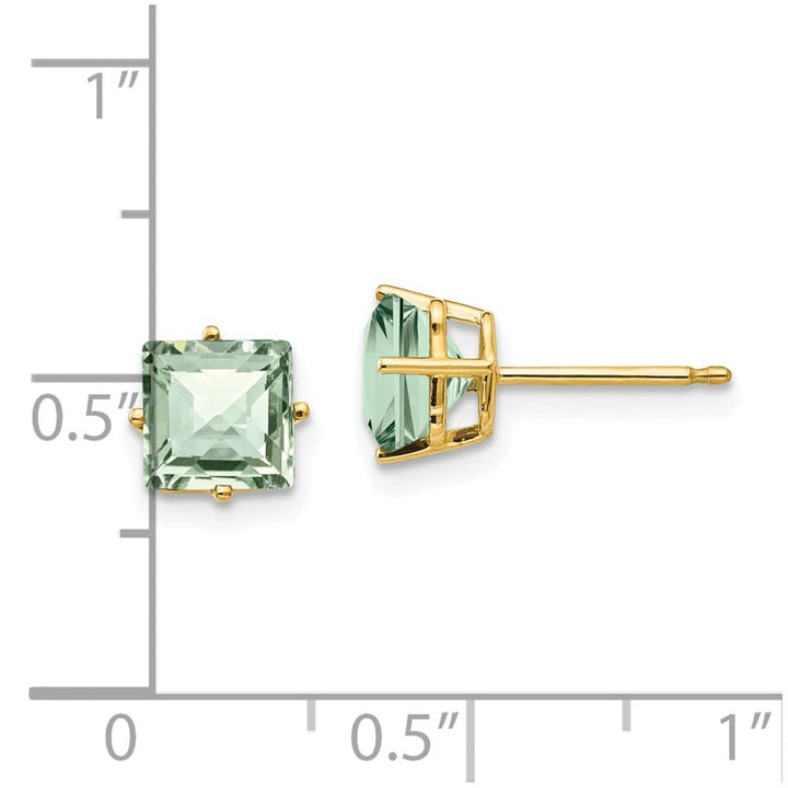 14K Yellow Gold 6mm Square Checker-Cut Green Quartz Post Earrings, view 4 of 4