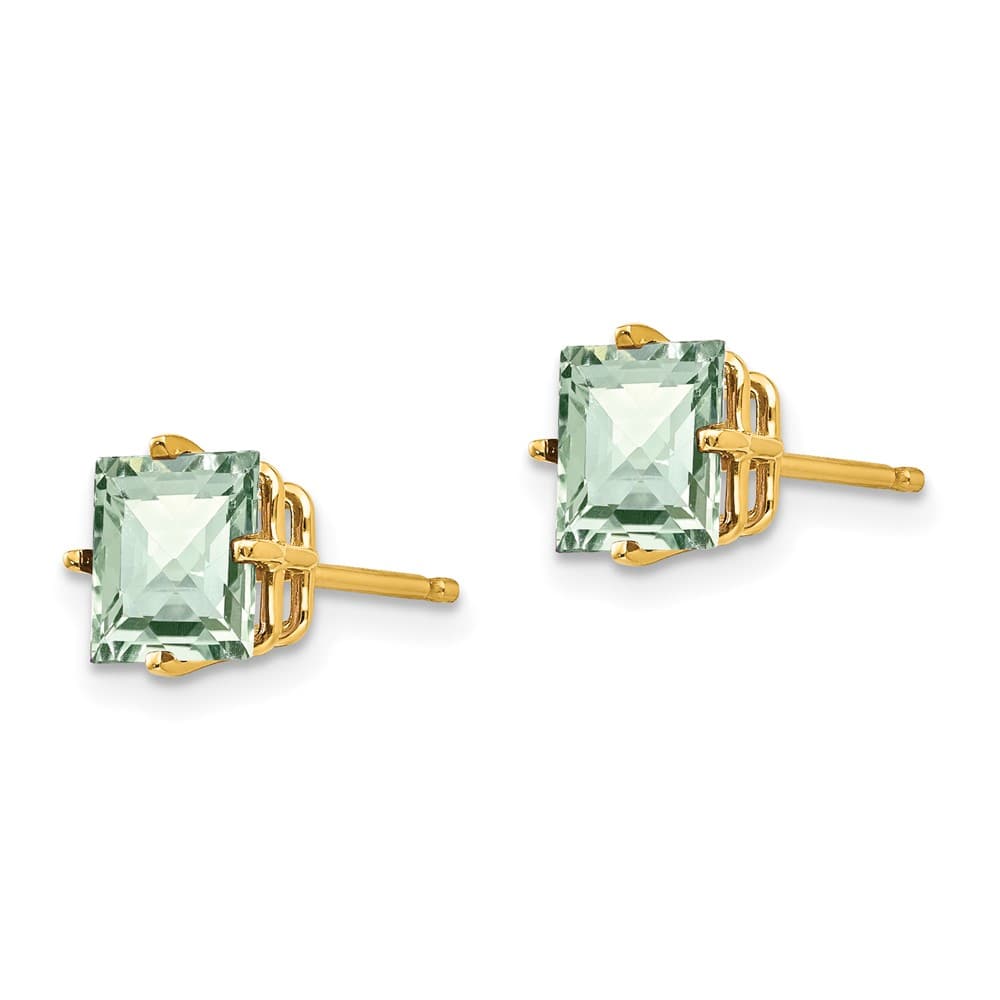14K Yellow Gold 6mm Square Checker-Cut Green Quartz Post Earrings, view 2 of 4