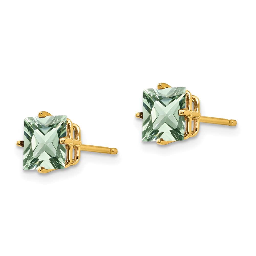 14K Yellow Gold 6mm Square Green Quartz Post Earrings, view 2 of 4