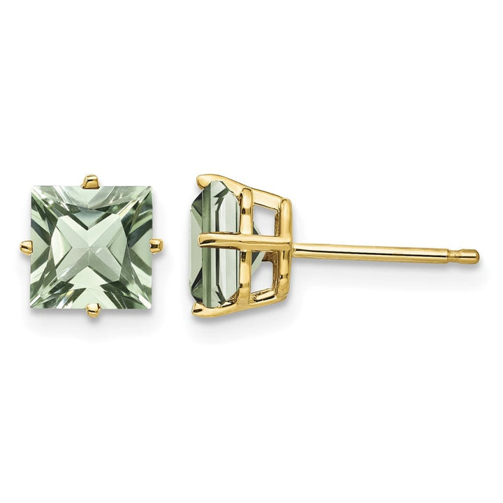 14K Yellow Gold 6mm Square Green Quartz Post Earrings, view 1 of 4
