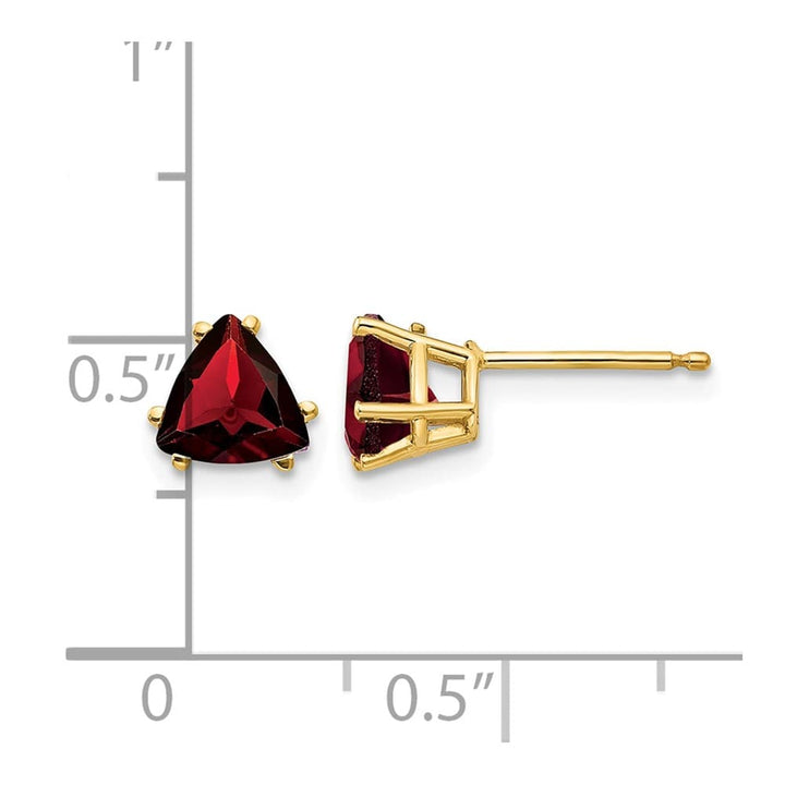 14K Yellow Gold 6mm Trillion Garnet Post Earrings, view 4 of 4