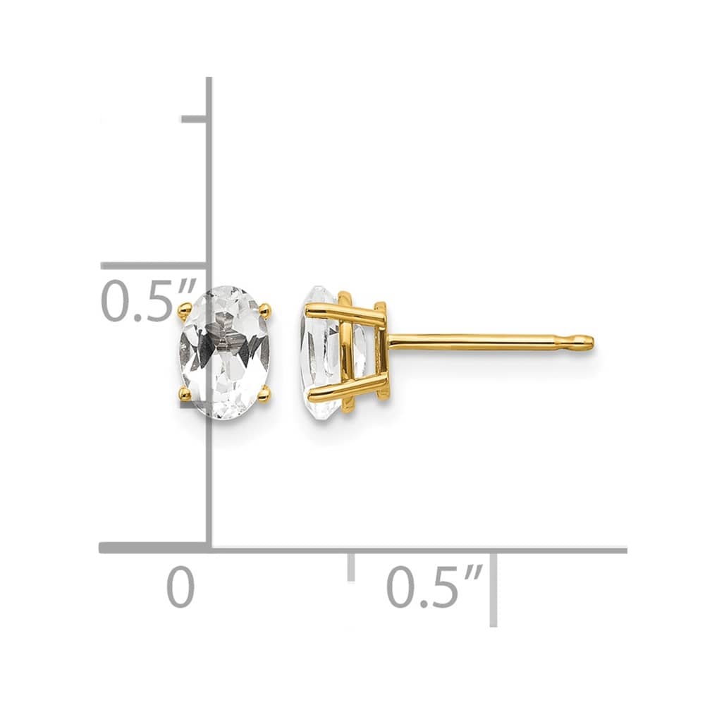 14K Yellow Gold 6x4 Oval April/White Topaz Post Earrings, view 4 of 4
