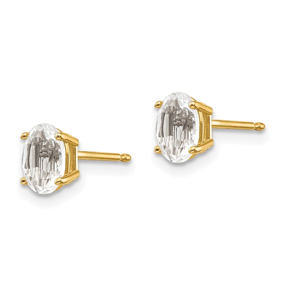 14K Yellow Gold 6x4 Oval April/White Topaz Post Earrings, view 2 of 4