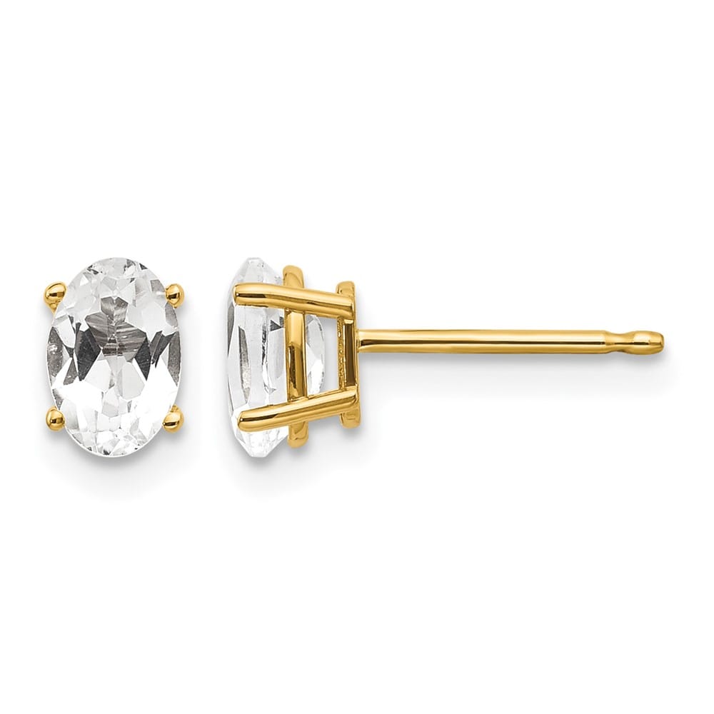 14K Yellow Gold 6x4 Oval April/White Topaz Post Earrings, view 1 of 4