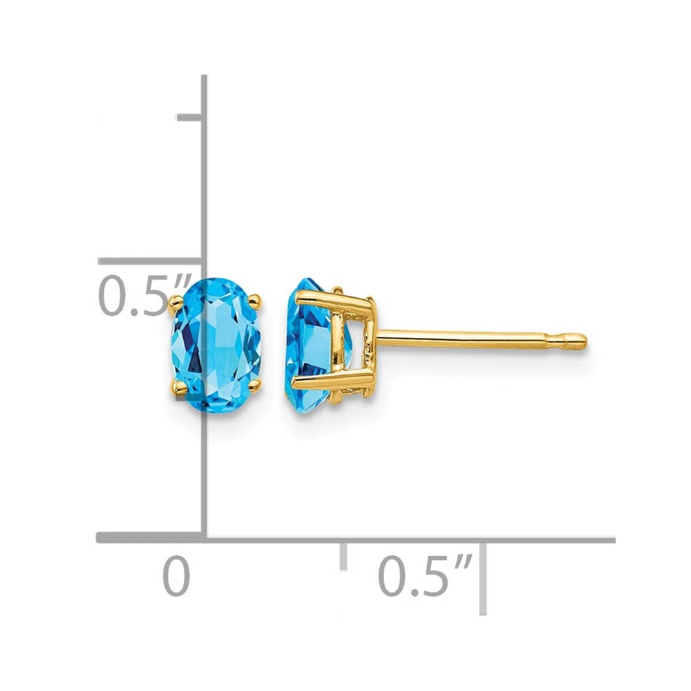 14K Yellow Gold 6x4mm Oval Blue Topaz Post Earrings, view 4 of 4