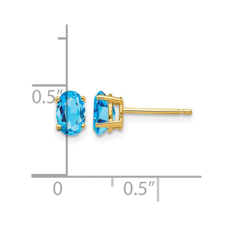 14K Yellow Gold 6x4mm Oval Blue Topaz Post Earrings, view 4 of 4