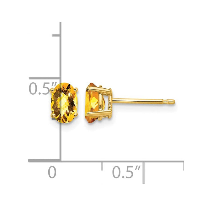 14K Yellow Gold 6x4mm Oval Checker-cut Citrine Post Earrings, view 4 of 4
