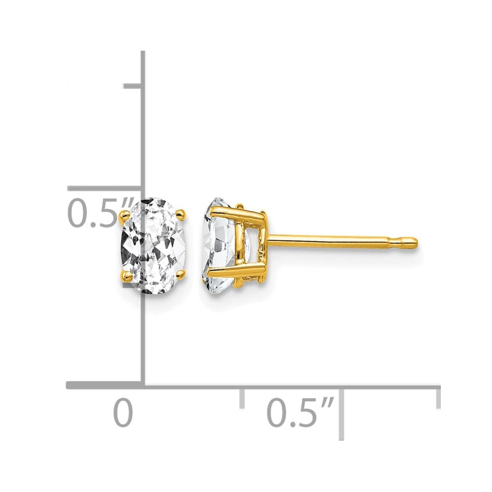 14K Yellow Gold 6x4mm Oval Cubic Zirconia Post Earrings, view 4 of 4