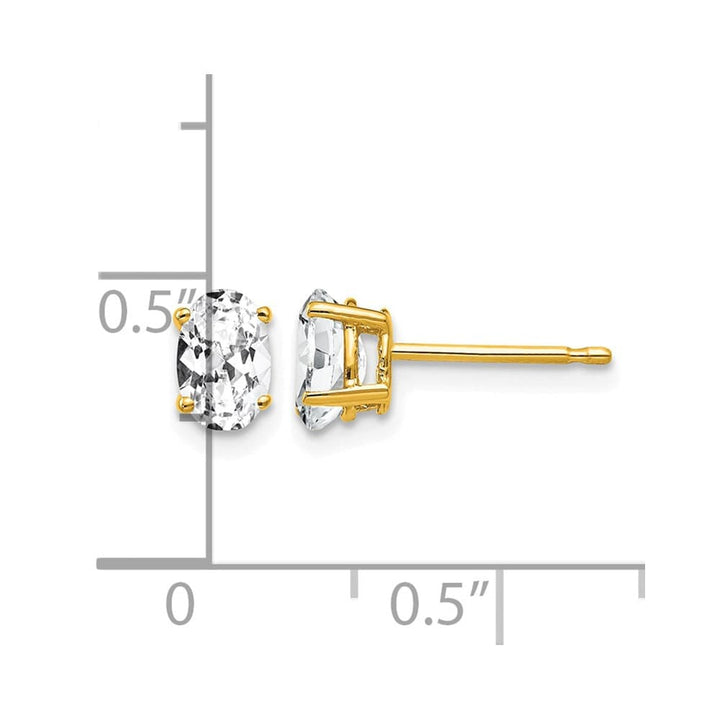 14K Yellow Gold 6x4mm Oval Cubic Zirconia Post Earrings, view 4 of 4