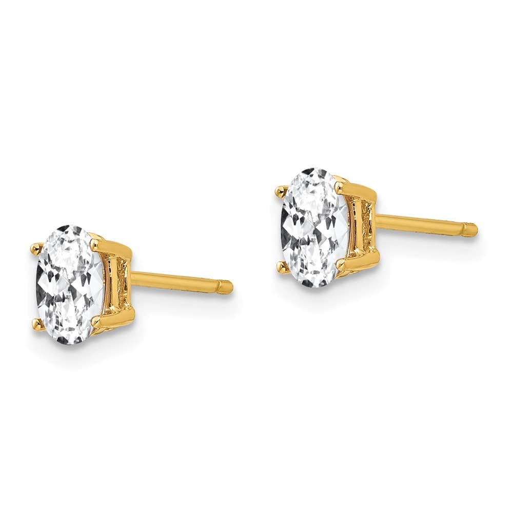 14K Yellow Gold 6x4mm Oval Cubic Zirconia Post Earrings, view 2 of 4