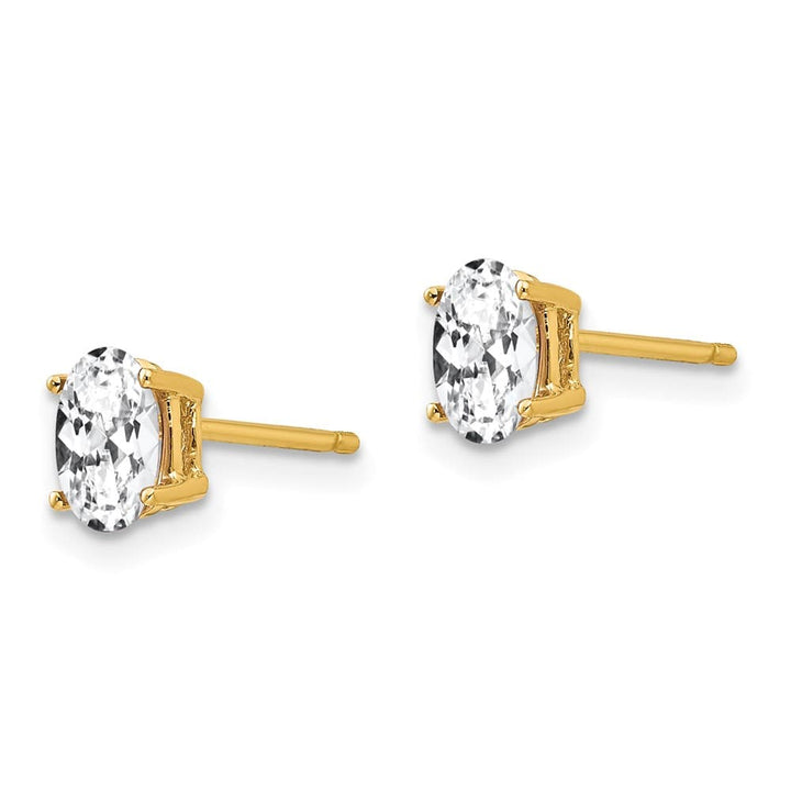 14K Yellow Gold 6x4mm Oval Cubic Zirconia Post Earrings, view 2 of 4