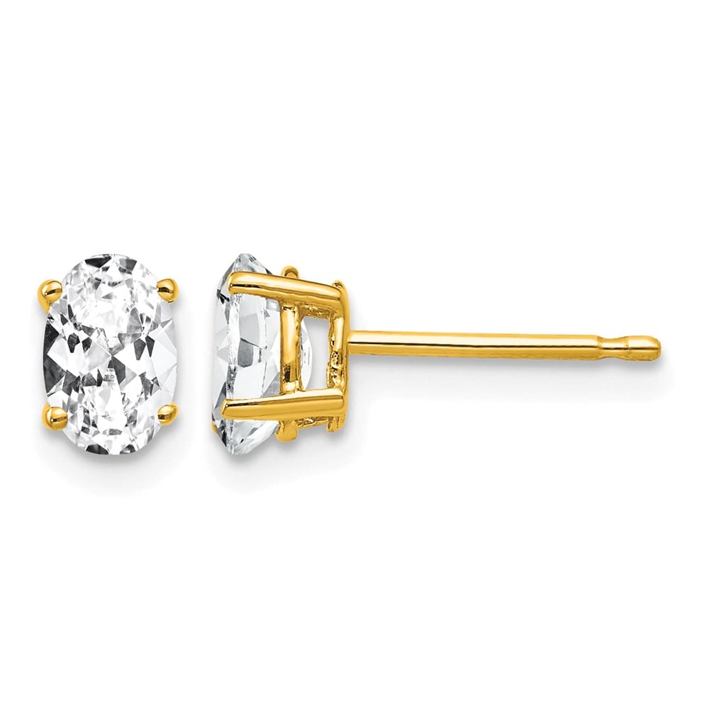 14K Yellow Gold 6x4mm Oval Cubic Zirconia Post Earrings, view 1 of 4