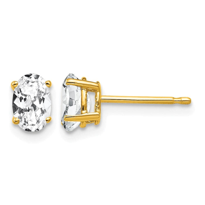 14K Yellow Gold 6x4mm Oval Cubic Zirconia Post Earrings, view 1 of 4